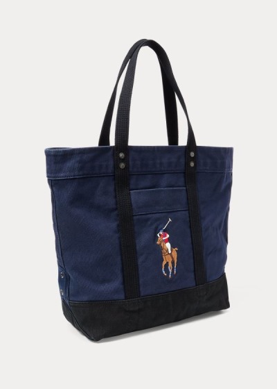 Bolsos De Mano Polo Ralph Lauren Hombre Azul Marino / Negros - Big Pony Canvas - SWQYT6815